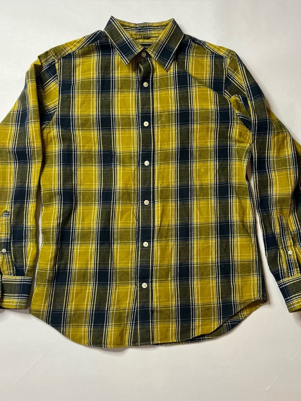 Banana Republic Yellow and Navy Plaid Button-Down Shirt